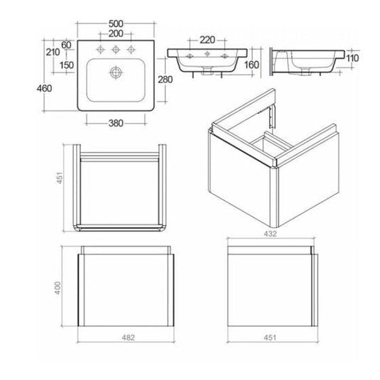 RAK Ceramics Resort Wall Hung Vanity Unit With Single Drawer - Matt Grey - RAKRSTWBU50603 - Envy Bathrooms Ltd