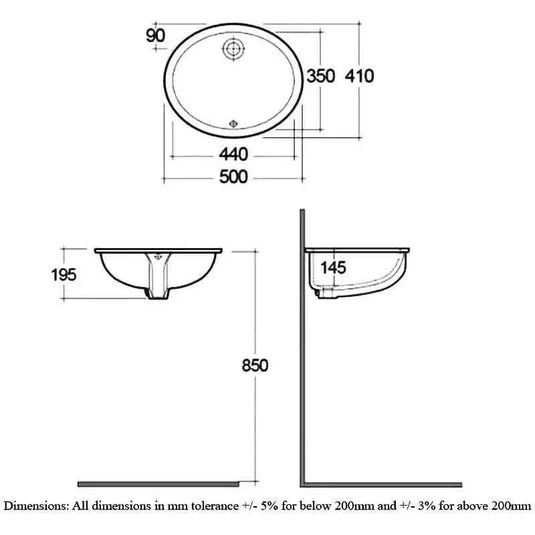 RAK Ceramics Rosa 50cm Under Counter Basin - OC69AWHA - Envy Bathrooms Ltd