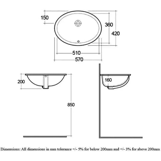 RAK Ceramics Rosa 57cm Under Counter Basin - OC04AWHA - Envy Bathrooms Ltd