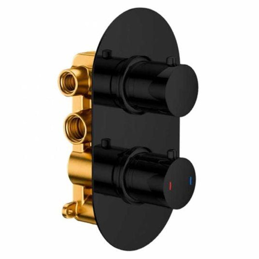 RAK Ceramics Round Dual Outlet 2 Handle Thermostatic Concealed Shower Valve - Black - RAKSHW3202RB - Envy Bathrooms Ltd