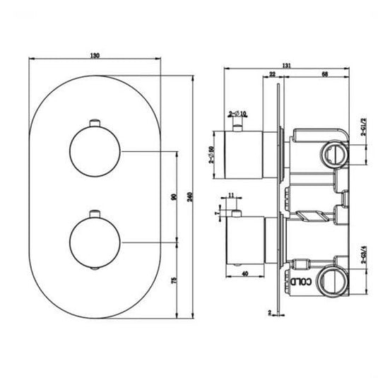 RAK Ceramics Round Dual Outlet 2 Handle Thermostatic Concealed Shower Valve - RAKSHW3202R - Envy Bathrooms Ltd