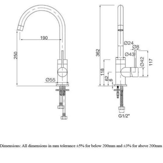 RAK Ceramics Round Kitchen Sink Mixer Tap Side Lever - Chrome - RAKKIT004 - Envy Bathrooms Ltd