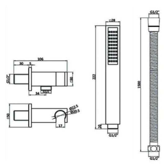 RAK Ceramics Round Shower Handset With Hose & Bracket - Chrome - RAKSHW4002 - Envy Bathrooms Ltd