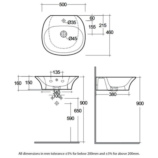 RAK Ceramics Sensation 50cm Basin 1th - SENWB5001AWHA - Envy Bathrooms Ltd