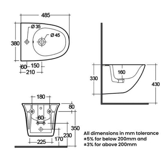 RAK Ceramics Sensation Mini Wall Hung Bidet 1TH - SENBD2104AWHA - Envy Bathrooms Ltd