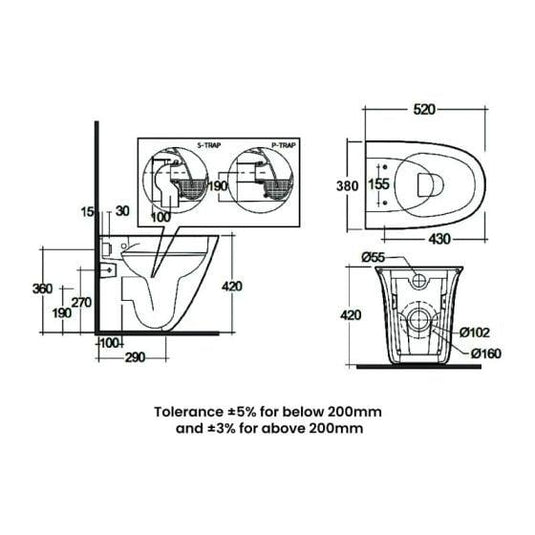 RAK Ceramics Sensation Rimless Back to Wall Toilet Pan - White - SENWC1346AWHA - Envy Bathrooms Ltd