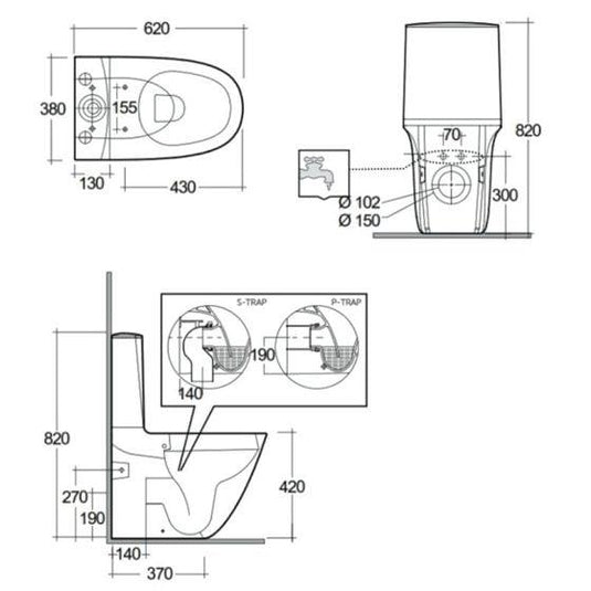 RAK Ceramics Sensation Rimless Close Coupled Toilet Pan - Alpine White - SENWC1146AWHA - Envy Bathrooms Ltd