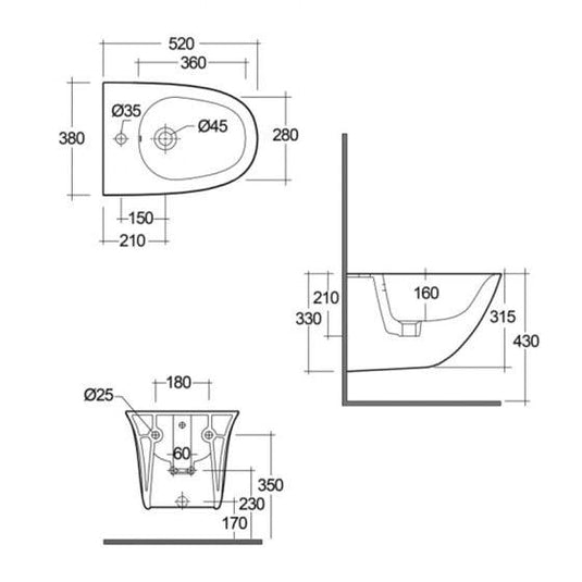 RAK Ceramics Sensation Wall Hung Bidet 1TH - SENBD2101AWHA - Envy Bathrooms Ltd