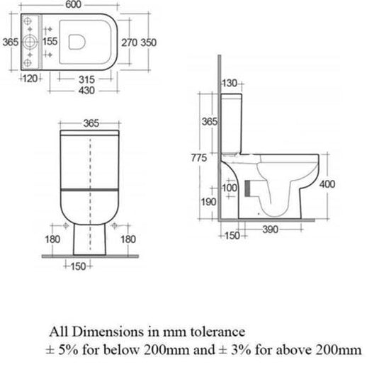 RAK Ceramics Series 600 Close Coupled Dual Flush Cistern - Alpine White - SE10AWHA - Envy Bathrooms Ltd