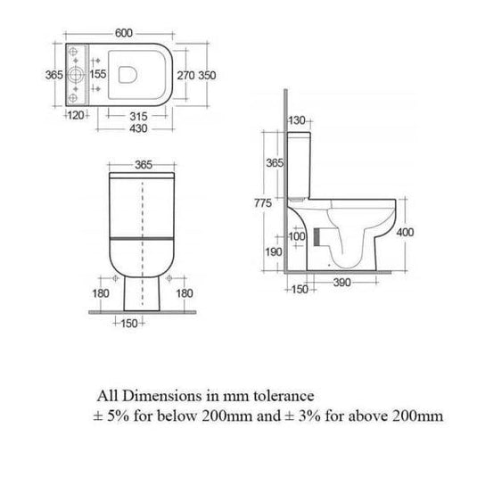 RAK Ceramics Series 600 Close Coupled Toilet Pan with Cistern - Alpine White - S600PAKNS - Envy Bathrooms Ltd