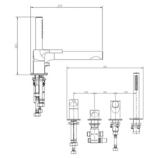 RAK Ceramics Sorrento 4 Hole Deck Mounted Bath/Shower Mixer - Brushed Gold - RAKSOR3013G - Envy Bathrooms Ltd