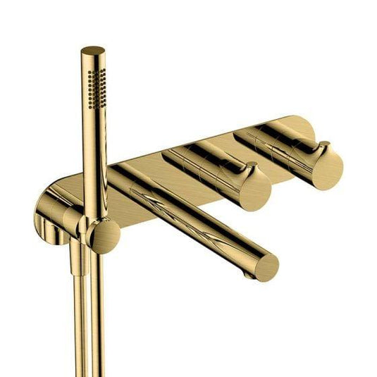 RAK Ceramics Sorrento Horizontal Dual Outlet Thermostatic Concealed Shower Valve with Handset & Bath Spout - Brushed Gold - RAKSOR3306G - Envy Bathrooms Ltd