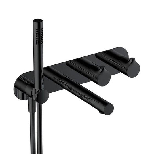 RAK Ceramics Sorrento Horizontal Dual Outlet Thermostatic Concealed Shower Valve with Handset & Bath Spout - Matt Black - RAKSOR3306B - Envy Bathrooms Ltd