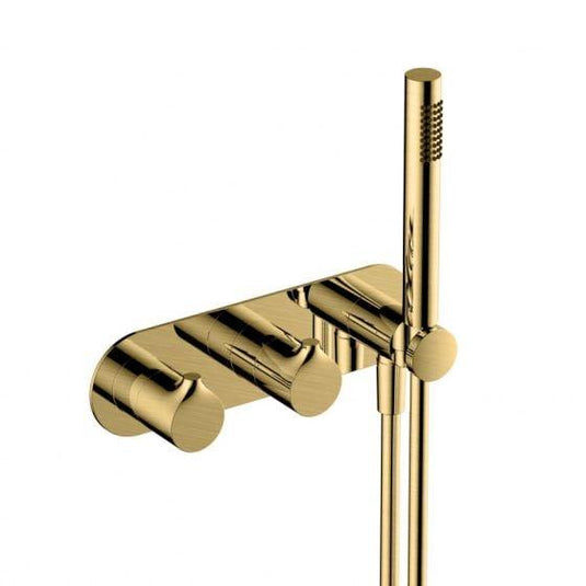 RAK Ceramics Sorrento Horizontal Dual Outlet Thermostatic Concealed Shower Valve with Handset - Brushed Gold - RAKSOR3305G - Envy Bathrooms Ltd