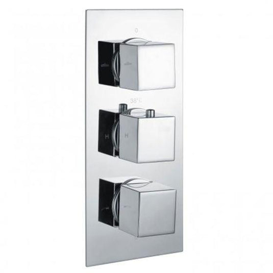 RAK Ceramics Square Dual Outlet 3 Handle Thermostatic Concealed Shower Valve - Chrome - RAKSHW3203S - Envy Bathrooms Ltd