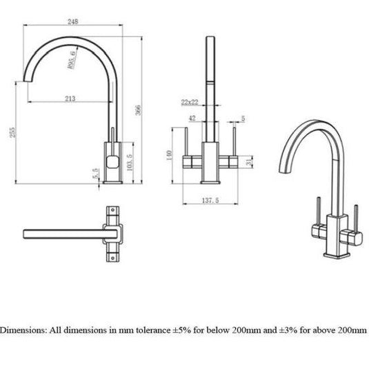 RAK Ceramics Square Kitchen Sink Mixer Tap With Double Side Lever - Chrome - RAKKIT008 - Envy Bathrooms Ltd