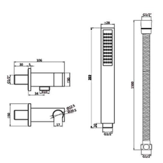 RAK Ceramics Square Shower Handset With Hose & Bracket - Chrome - RAKSHW4003 - Envy Bathrooms Ltd