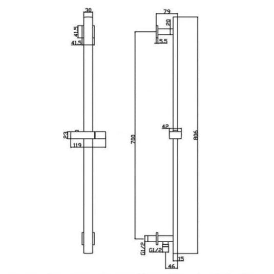 RAK Ceramics Square Slider Rail Shower Kit With Integral Wall Outlet - Chrome - RAKSHW1009 - Envy Bathrooms Ltd