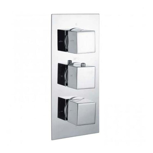 RAK Ceramics Square Triple Outlet 3 Handle Thermostatic Concealed Shower Valve - Chrome - RAKSHW3204S - Envy Bathrooms Ltd