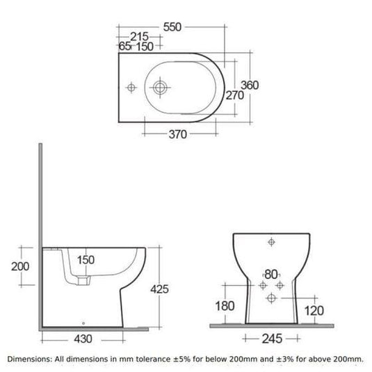 RAK Ceramics Tonique Back to Wall Bidet - Alpine White - TONBID - Envy Bathrooms Ltd