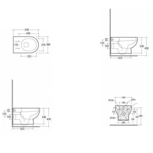 RAK Ceramics Tonique Rimless Wall Hung WC Pan - Alpine White - TQ13AWHA - Envy Bathrooms Ltd