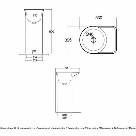 RAK Ceramics Valet 53cm Freestanding Washbasin - Gloss White - VALFS5300AWHA - Envy Bathrooms Ltd