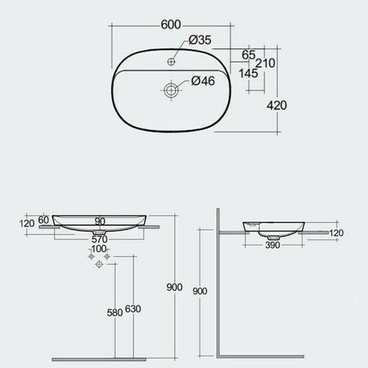 RAK Ceramics Variant Elongated Oval Drop-In Wash Basin 600mm 1TH with Tap Ledge - Alpine White - VARDI36001AWHA - Envy Bathrooms Ltd