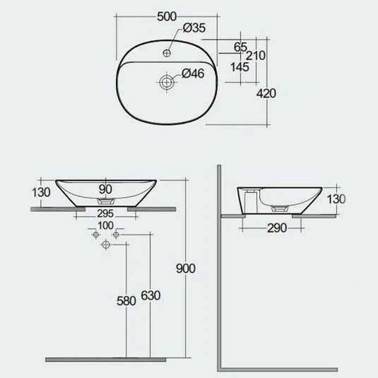 RAK Ceramics Variant Oval Counter Top Wash Basin 500mm 1TH with Tap Ledge - Alpine White - VARCT25001AWHA - Envy Bathrooms Ltd