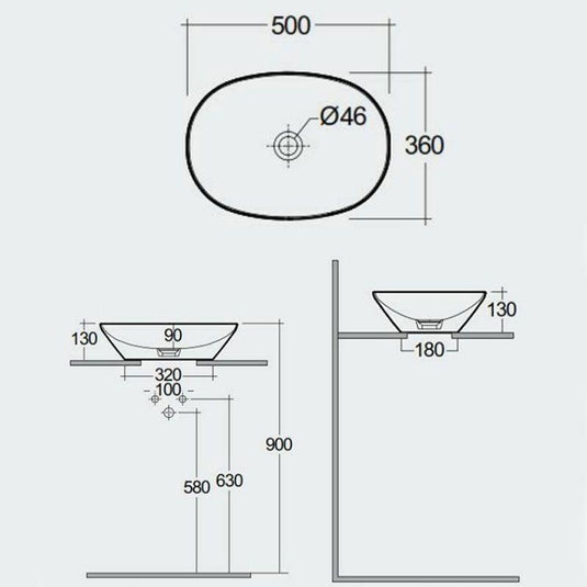 RAK Ceramics Variant Oval Counter Top Wash Basin 500mm - Alpine White - VARCT25000AWHA - Envy Bathrooms Ltd