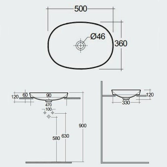 RAK Ceramics Variant Oval Drop-In Wash Basin 500mm - Alpine White - VARDI25000AWHA - Envy Bathrooms Ltd