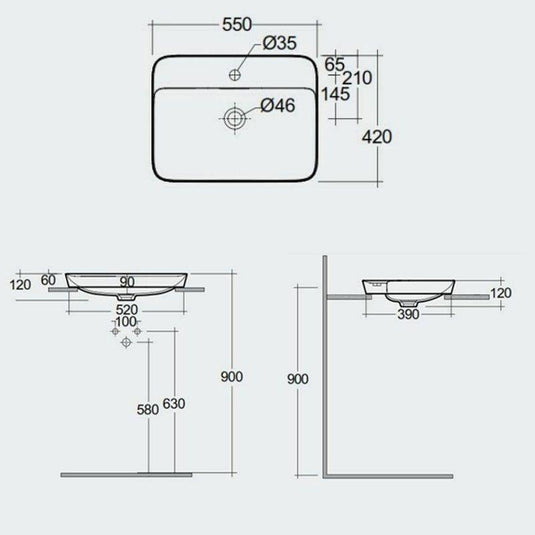 RAK Ceramics Variant Rectangular Drop-In Wash Basin 550mm 1TH with Tap Ledge - Alpine White - VARDI55501AWHA - Envy Bathrooms Ltd