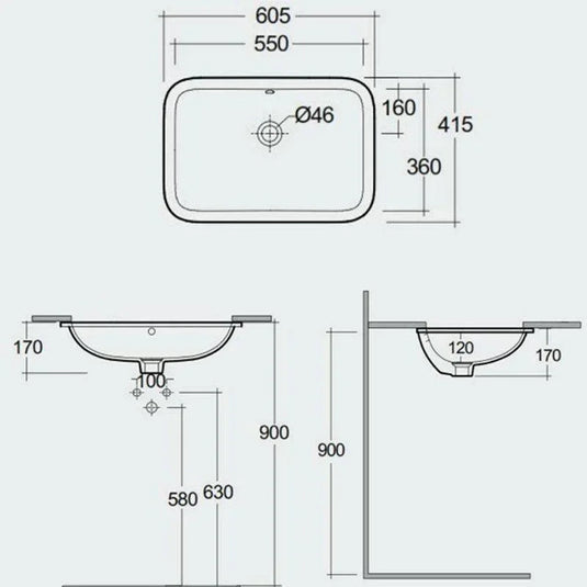 RAK Ceramics Variant Rectangular Under Counter Wash Basin 550mm - Alpine White - VARUC55500AWHA - Envy Bathrooms Ltd