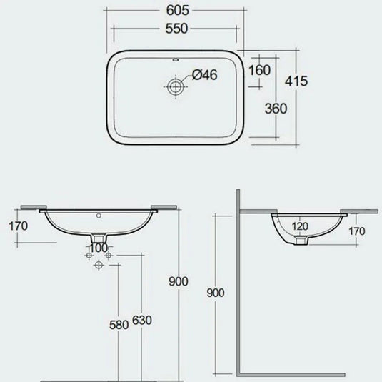 RAK Ceramics Variant Rectangular Under Counter Wash Basin 550mm - Alpine White - VARUC55500AWHA - Envy Bathrooms Ltd