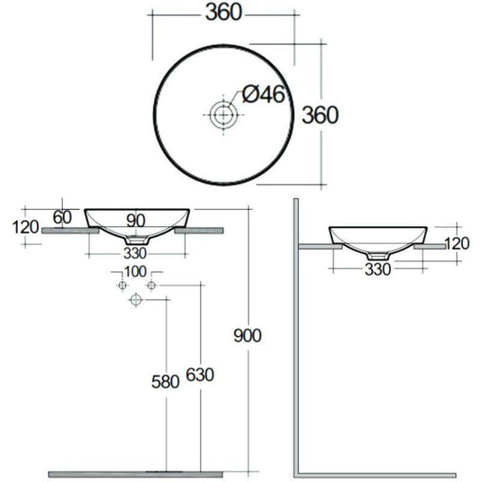 RAK Ceramics Variant Round Drop-In Wash Basin 360mm - Alpine White - VARDI13600AWHA - Envy Bathrooms Ltd