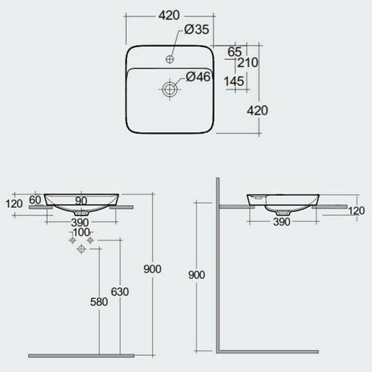 RAK Ceramics Variant Square Drop-In Wash Basin 420mm 1TH with Tap Ledge - Alpine White - VARDI44201AWHA - Envy Bathrooms Ltd