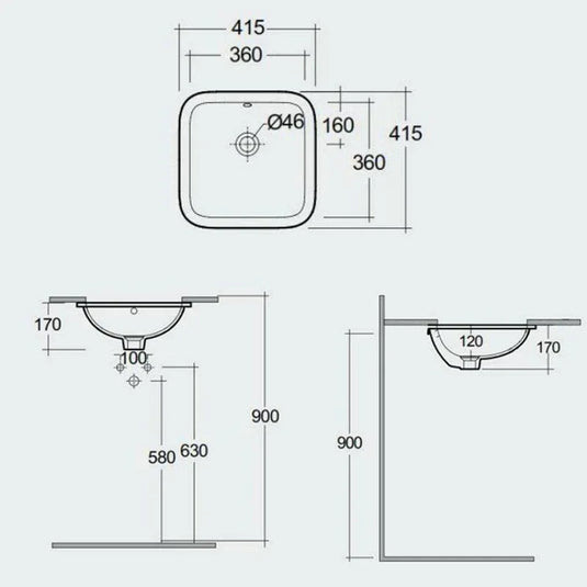 RAK Ceramics Variant Square Under Counter Wash Basin 360mm - Alpine White - VARUC43600AWHA - Envy Bathrooms Ltd