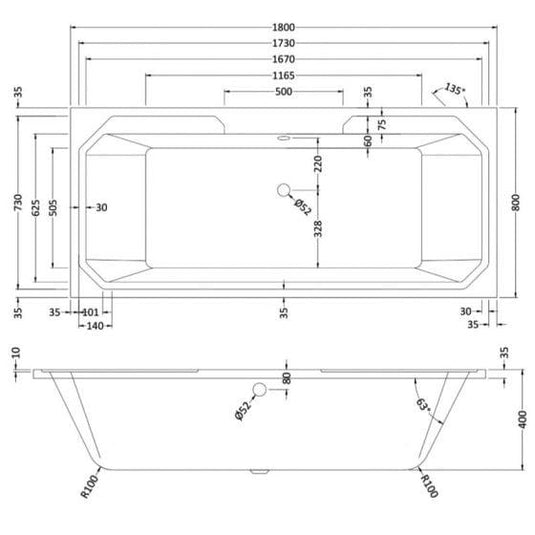 RAK Ceramics Washington 1800 x 800 Double Ended Bath with Legs - RAKWTNBAT1880/WL - Envy Bathrooms Ltd