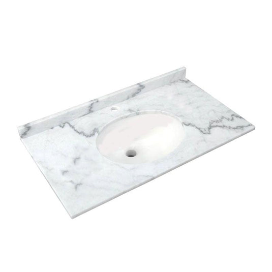 RAK Ceramics Washington 800mm Marble Countertop & Drop In Basin - 1 Tap Hole - White - RAKWCM80W1 - Envy Bathrooms Ltd