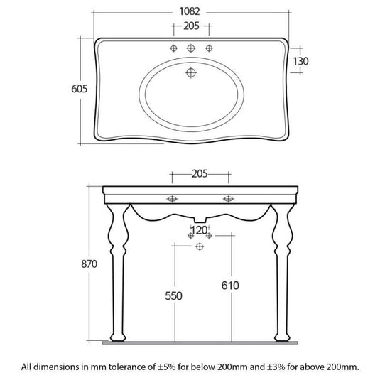 RAK Ceramics Washington Console Deluxe 105cm Basin - 1 Tap Hole - DC0101AWHA - Envy Bathrooms Ltd