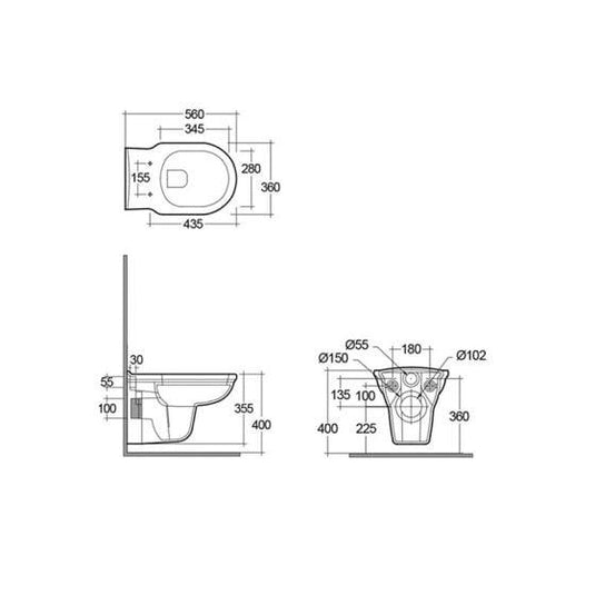 RAK Ceramics Washington Rimless Wall Hung Pan - WT20AWHA - Envy Bathrooms Ltd