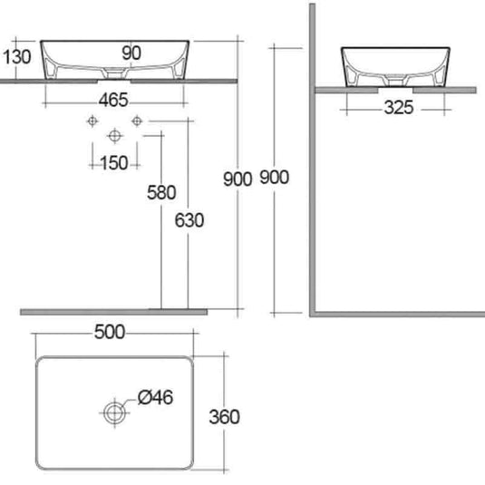 RAK Ceramics Feeling 50cm Rectangular Slim Countertop Wash Basin - Matt Greige - FEECT5000505A