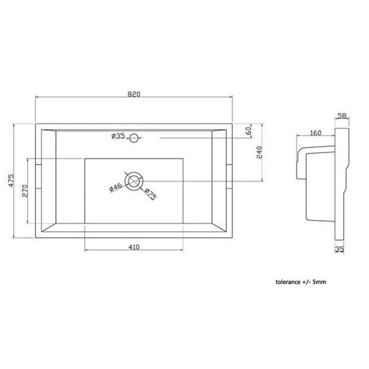 RAK Ceramics Washington 800mm Drop in Basin with 1 Tap Hole - Alpine White - RAKWTN80BAS1