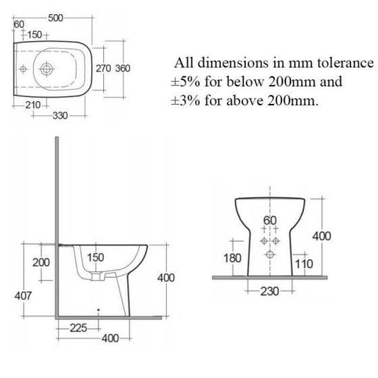 RAK Ceramics Origin Back to Wall Bidet - Alpine White - ORG14AWHA