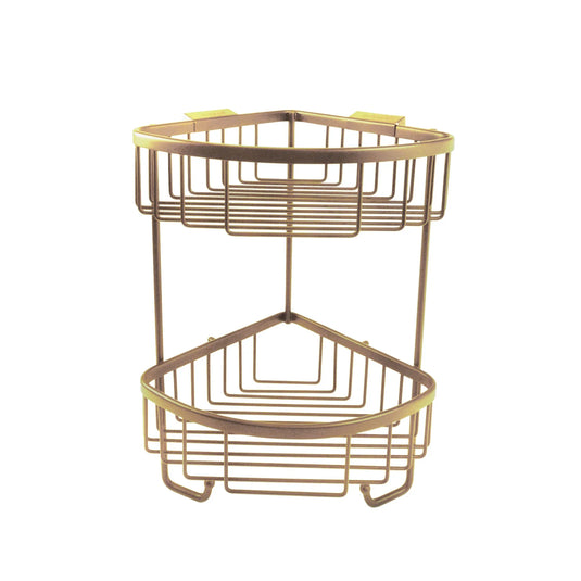 Roman Double Corner Basket with Hooks - Brushed Brass - RSB05BR - Envy Bathrooms Ltd
