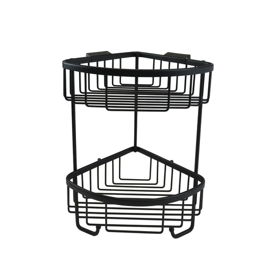 Roman Double Corner Basket with Hooks - Matt Black - RSB05B - Envy Bathrooms Ltd
