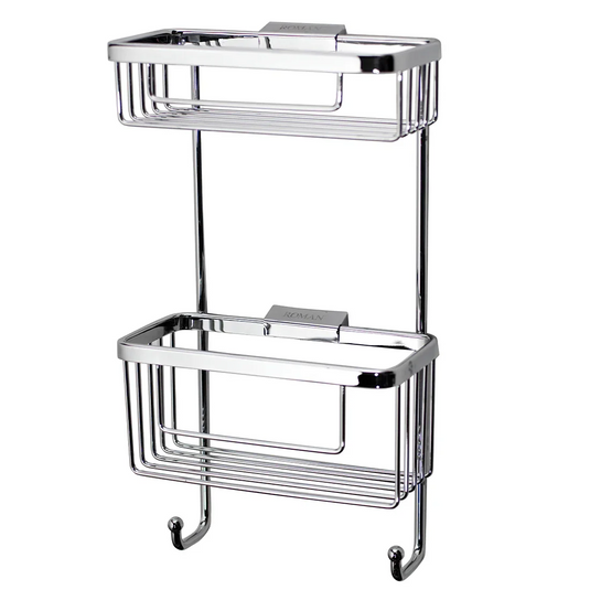 Roman Double Rectangle Single Wall Basket with Hooks - Polished Chrome - RSB07 - Envy Bathrooms Ltd