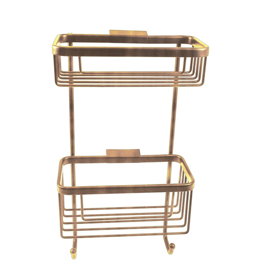 Roman Double Rectangle Wall Basket with Hooks - Brushed Brass - RSB07BR - Envy Bathrooms Ltd