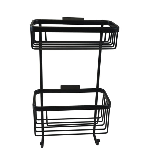 Roman Double Rectangle Wall Basket with Hooks - Matt Black - RSB07B - Envy Bathrooms Ltd