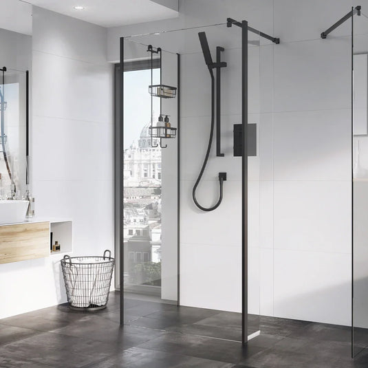 Roman Haven Select 900 Glass To Glass Front Wetroom Panel (10mm) - Matt Black - H8FP9CB - Envy Bathrooms Ltd
