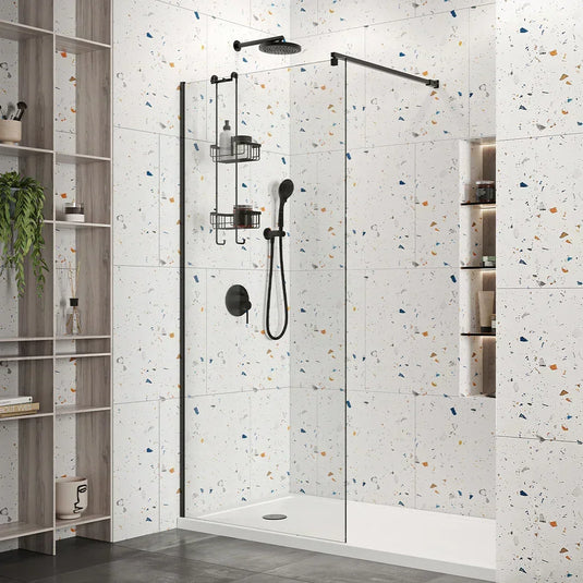 Roman Haven Select 700mm Wetroom Panel (10mm) - Matt Black - H10SP7CB - Envy Bathrooms Ltd